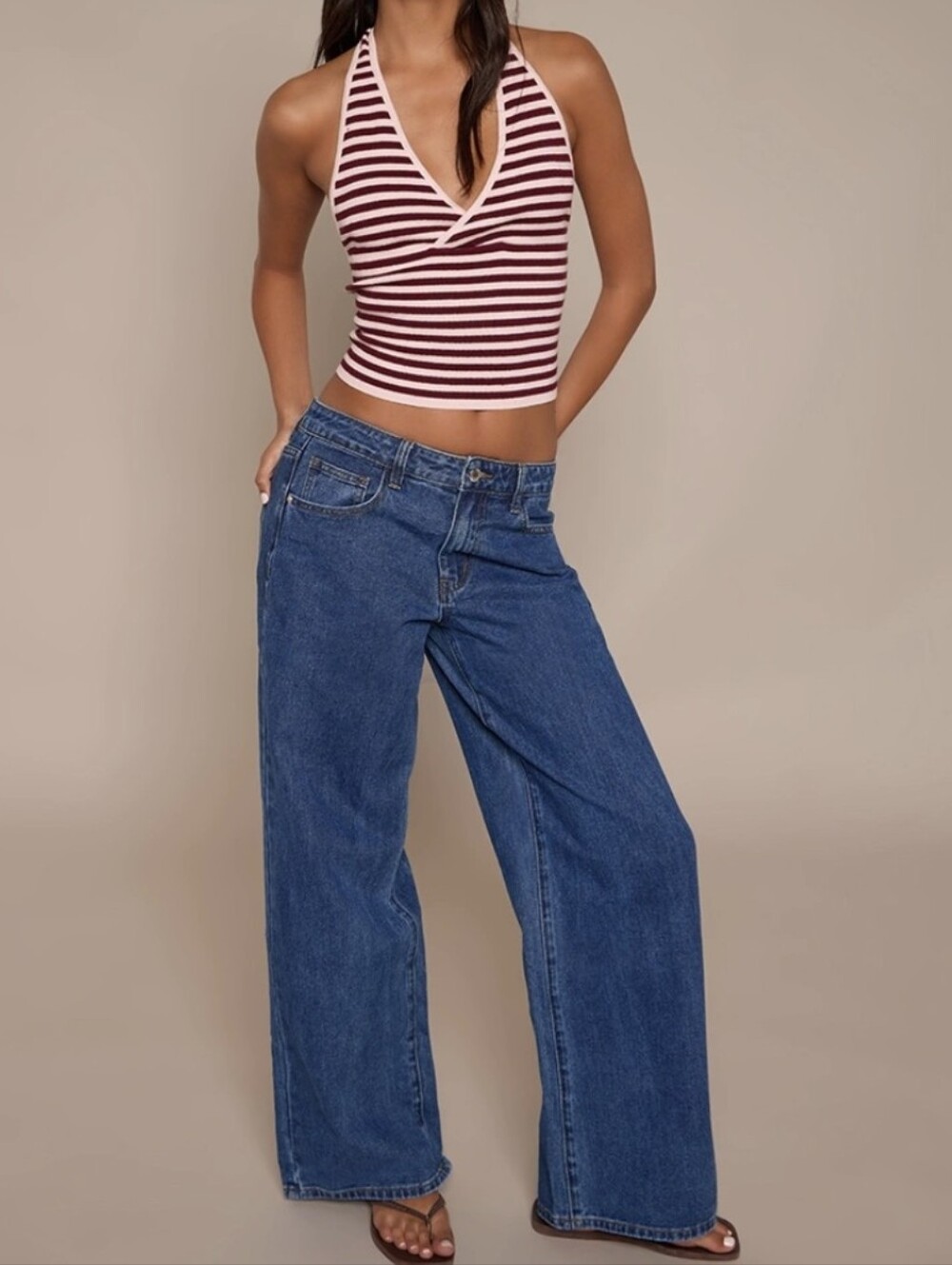 PLT Blue Low Rise Wide Leg Jeans
